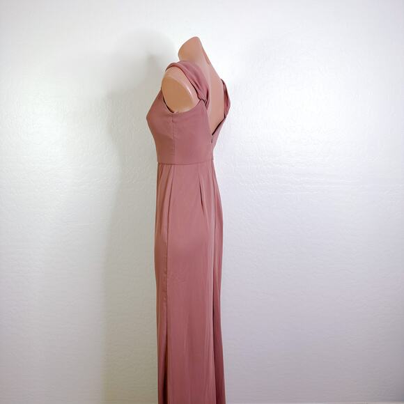After Six 1517 Lux Chiffon Off Shoulder Maxi Bridesmaid Dress Sienna Peach 0 NWT - Picture 6 of 12